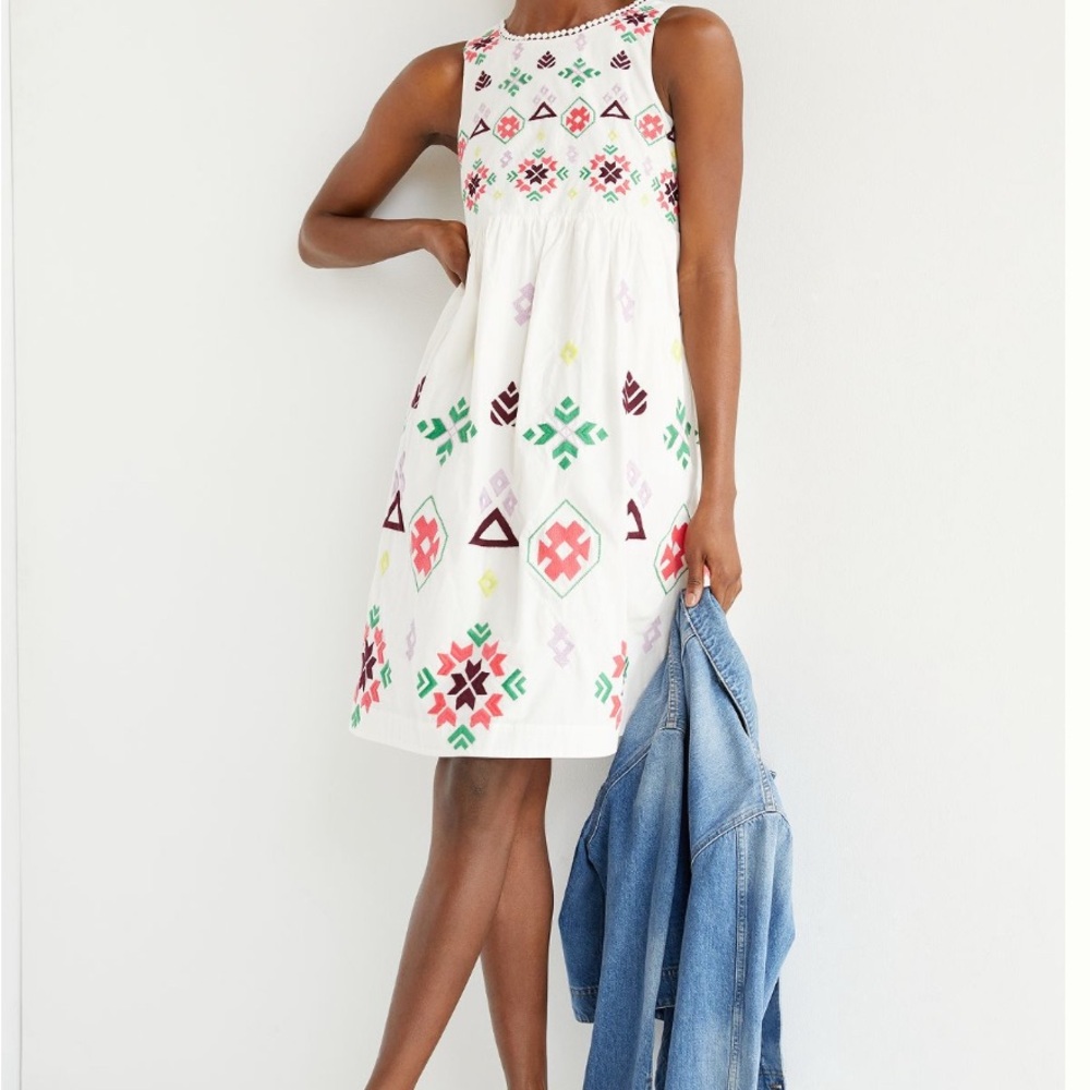 Anthropologie White and Red Sleeveless A-Line Sundress